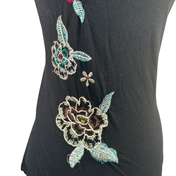 Olivia Moon Size Medium Embroidered Floral Black T-Shirt    Made In USA - Picture 2 of 8